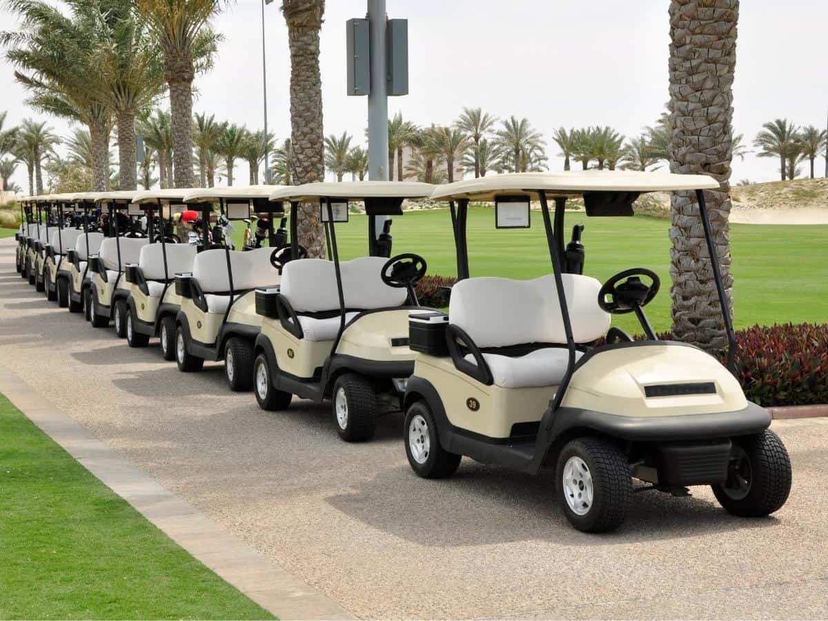 Row of Golf Carts Parked Up